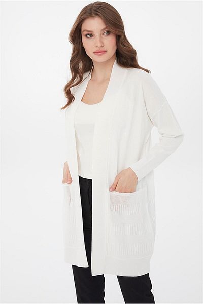 Desen Triko Tricotaj damă Vara Cardigan lung Ecru