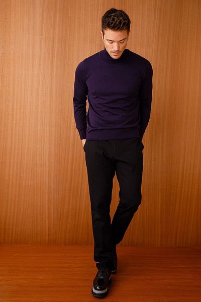 Desen Triko Ανδρικό Basic Full Fisherman Thin Knitwear Πουλόβερ Μωβ