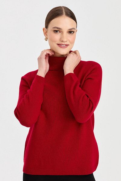 Desen Triko Women's Full Turtleneck Classic Wool Sweater Red