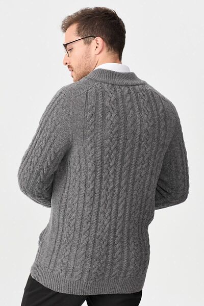 Desen Triko Чоловічий напіврибальський комір, плетений вовняний піджак, димчасто-сірий