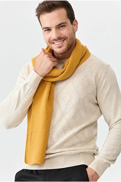 Desen Triko Kaşkol de lână pentru bărbați, miere închisă