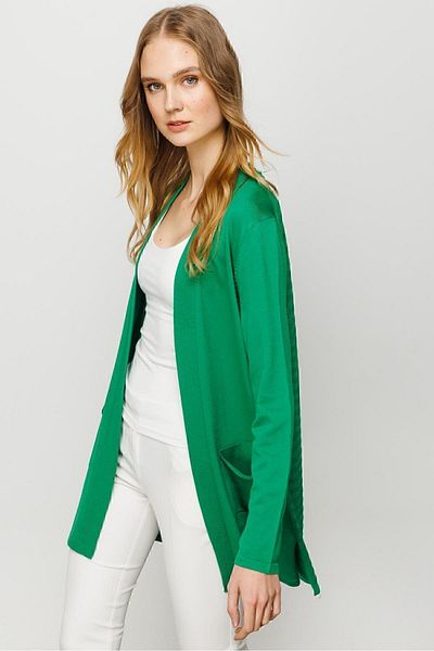 Desen Triko Jachetă de vară lungă cu model cu buzunare la spate pentru femei, verde