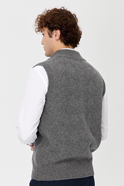 Desen Triko Smoked Men's Wool Vest - Stand Collar and Diamond Pattern