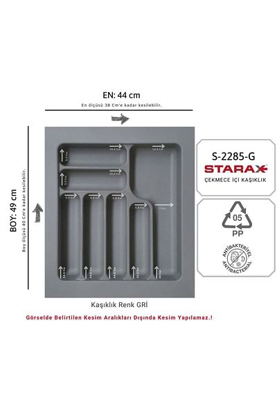 STARAX S-2285-g درج بلاستيك رمادي - حامل ملعقة، 44-37.5 عمق: 49-40 سم، 7 عيون