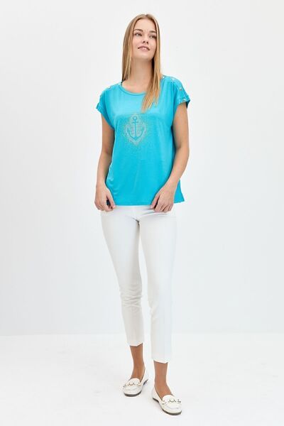 Desen Triko Γυναικείο μπλουζάκι με πέτρινη άγκυρα με λαιμόκοψη μπλε