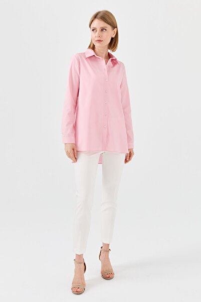 Desen Triko Women's Koton Long Shirt Powder