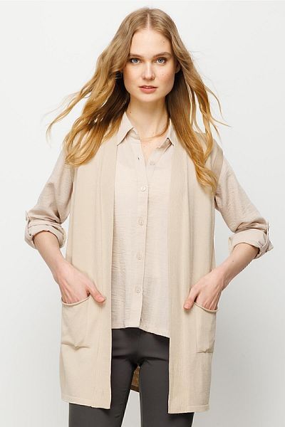 Desen Triko Gilet de tricot Araboy cu model la spate de damă, bej