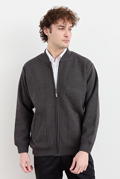 Desen Triko Men's Judge Collar Steel Knit Lined Wool Coat Gray