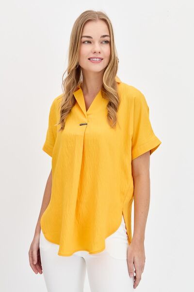 Desen Triko Women's Buckle Front Blouse Yellow