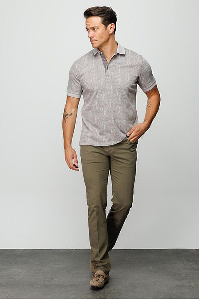 Desen Triko Ανδρικό μπλουζάκι Polo Neck Jacquard κοντομάνικο μπεζ