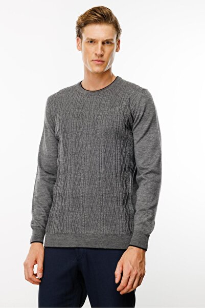 Desen Triko Smoked Men's Sweater - Null Collar and Front Baklava Knit