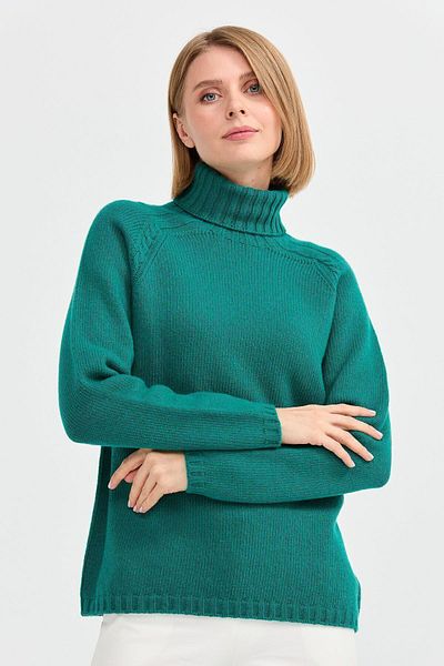 Desen Triko Women's Woolen Sweater with Full Turtleneck and Hair Braided Shoulder Detail - A.ö.başı