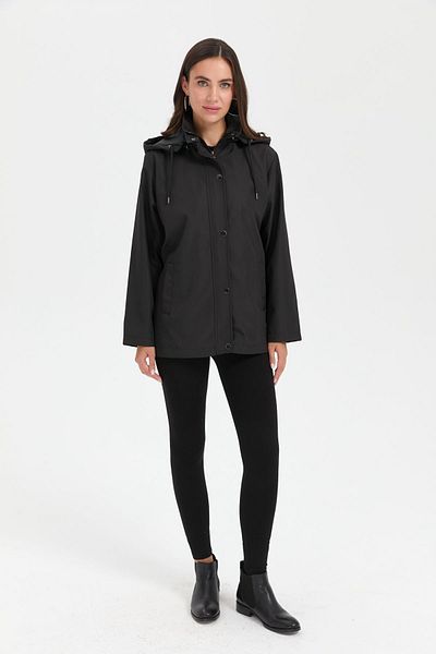 Desen Triko Women's Black Trench Coat - Hooded and Side Pocket