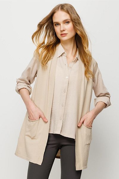 Desen Triko Gilet de tricot Araboy cu model la spate de damă, bej