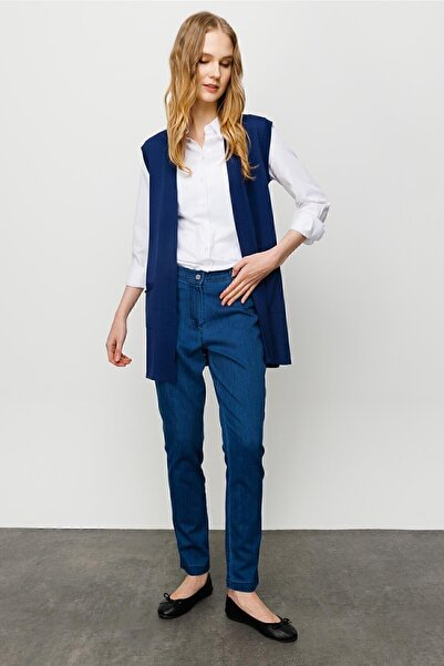 Desen Triko Women's Back Patterned Araboy Knitwear Vest Navy Blue