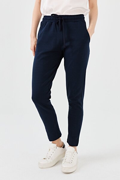 Desen Triko Women's Elastic Waist Trousers Navy Blue
