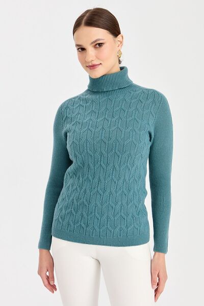 Desen Triko Γυναικείο Πλήρες ζιβάγκο μπροστινό μάλλινο πουλόβερ M.Green