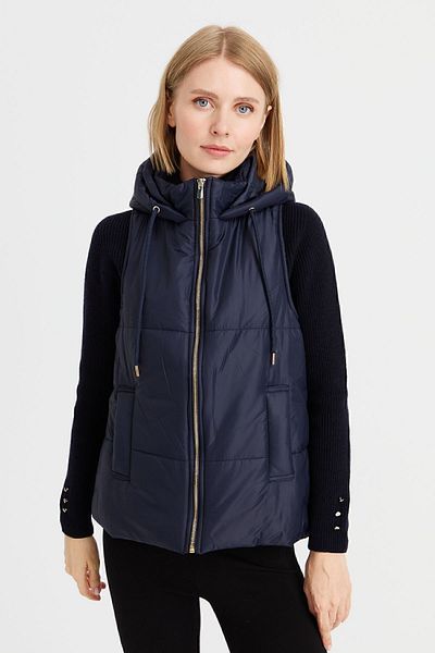 Desen Triko Women's Hooded Short Quilted Vest Navy Blue