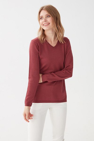 Desen Triko Γυναικεία μακρυμάνικη μπλούζα Lycra Basic με λαιμόκοψη Dusty Rose