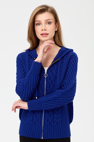 Desen Triko Cardigan din lână împletită cu glugă pentru femei KS Blue