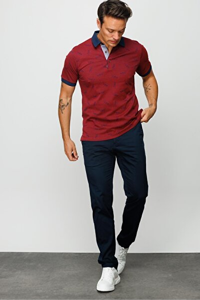 Desen Triko Ανδρικό μπλουζάκι με γιακά πόλο με μοτίβο μπορντό