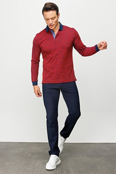 Desen Triko Ανδρικό φούτερ με γιακά πόλο με μοτίβο μπορντό