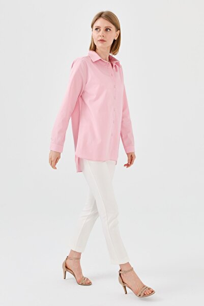 Desen Triko Women's Koton Long Shirt Powder