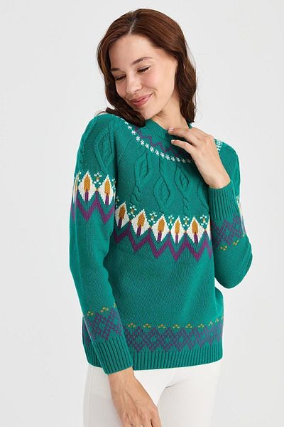 Desen Triko Women's Crewneck Collared Wool Sweater A.Ö.başı