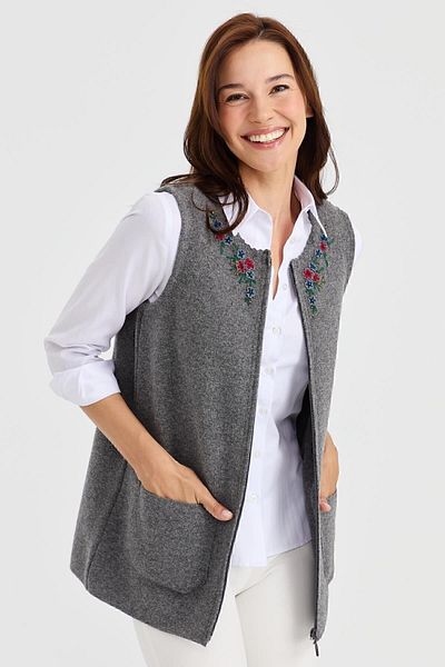 Desen Triko Women's Zero Collar Edge Lace Embroidered Wool Vest Smoked