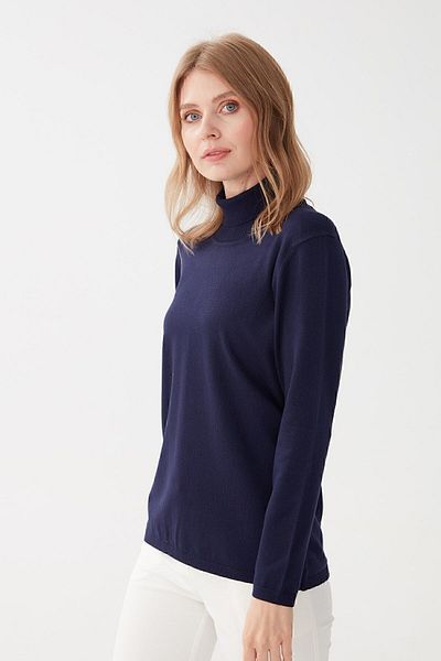 Desen Triko Bluză de damă din Lycra cu mânecă lungă, de bază, completă, albastru bleumarin deschis