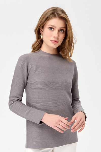 Desen Triko Women's Crew Neck Seamless Knitted Sweater Smoked