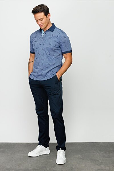 Desen Triko Ανδρικό μπλουζάκι Polo Neck Feather με σχέδιο Navy Blue