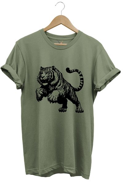WİDİ Μπλουζάκι Tiger Printed Cool Premium 100% βαμβακερό κανονική εφαρμογή χακί