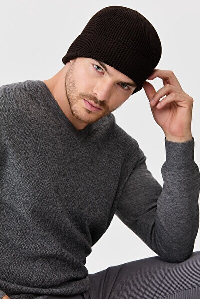 Desen Triko Чоловіча вовняна шапка, темно-коричнева