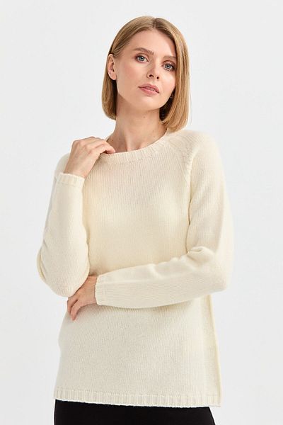 Desen Triko Women's Crew Neck Shoulder Braided Wool Sweater Bone