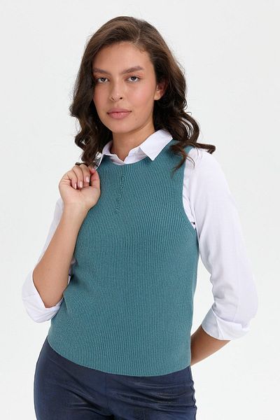 Desen Triko M.green Women's Wool Sweater - Crew Neck, Seamless, Front Button