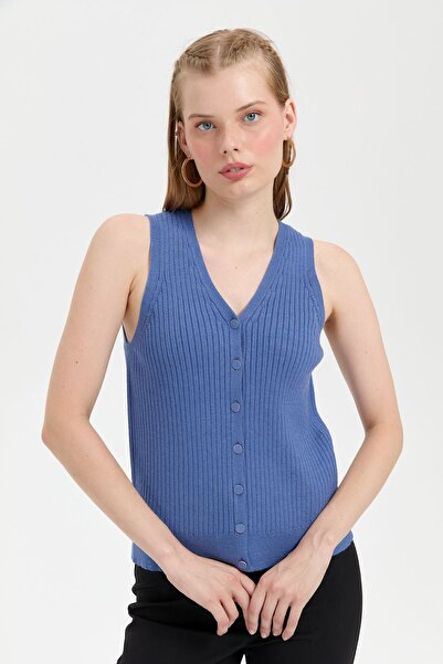 Desen Triko Indigo Women's Vest - V-neck, Seamless