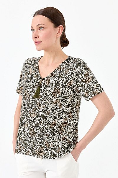 Desen Triko Tricou damă cu guler cu fermoar kaki
