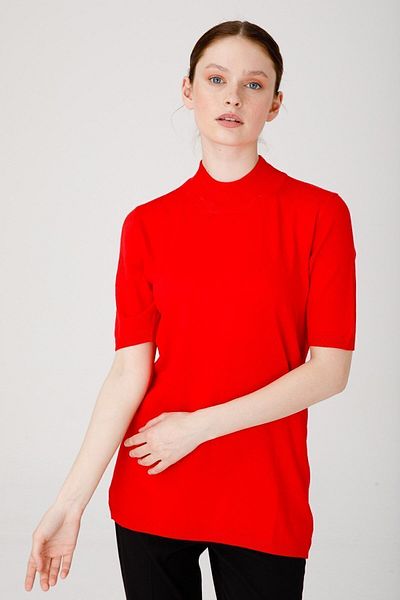 Desen Triko Bluză de damă cu mânecă scurtă pe jumătate pescar din Lycra Coral