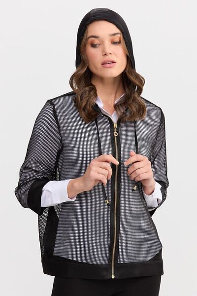 Desen Triko Women's Hooded Mesh Fabric Jacket Black