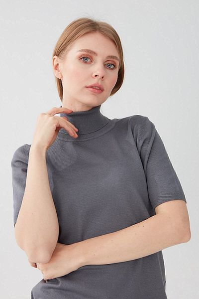 Desen Triko Women's Lycra Short Sleeve Full Fisherman Blouse Dark Smoke