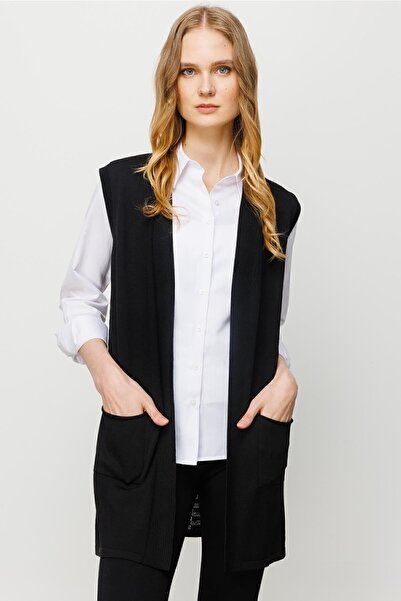 Desen Triko Women's Back Patterned Araboy Knitwear Vest Black