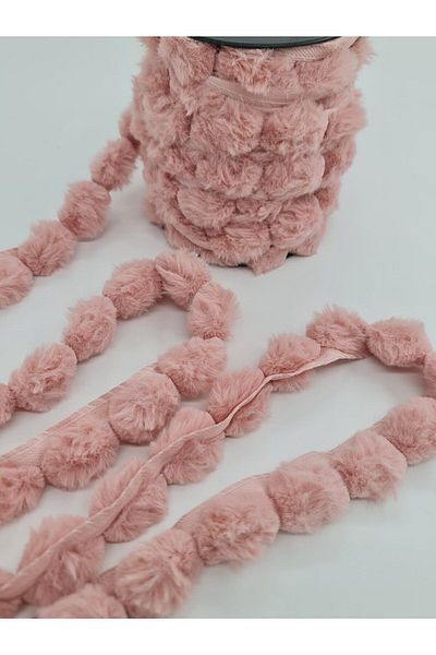 ÜNSALAN HOBİ Pink Meter Plush Pompom Strip - 1 Meter