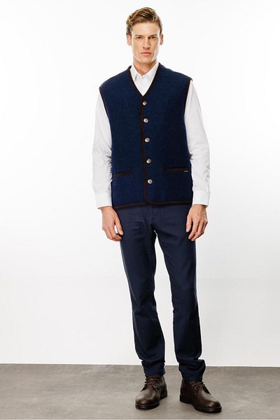 Desen Triko Navy Blue Men's Wool Vest - V-Neck, Patterned Lining
