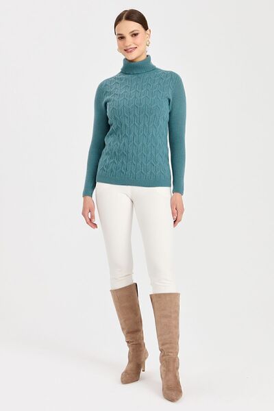 Desen Triko Γυναικείο Πλήρες ζιβάγκο μπροστινό μάλλινο πουλόβερ M.Green