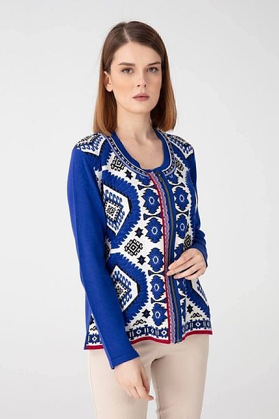 Desen Triko Cardigan cu model pentru damă, cu gât turnu, cu fermoar în față