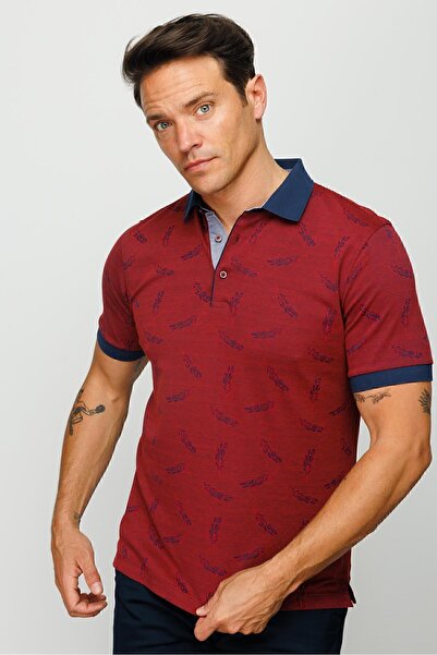Desen Triko Ανδρικό μπλουζάκι με γιακά πόλο με μοτίβο μπορντό