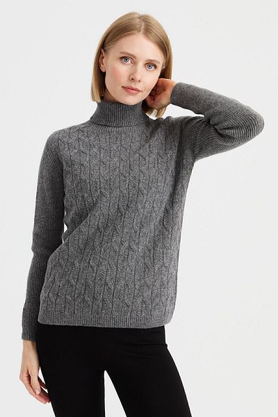 Desen Triko Women's Full Turtleneck Front Loose Wool Sweater Smoked