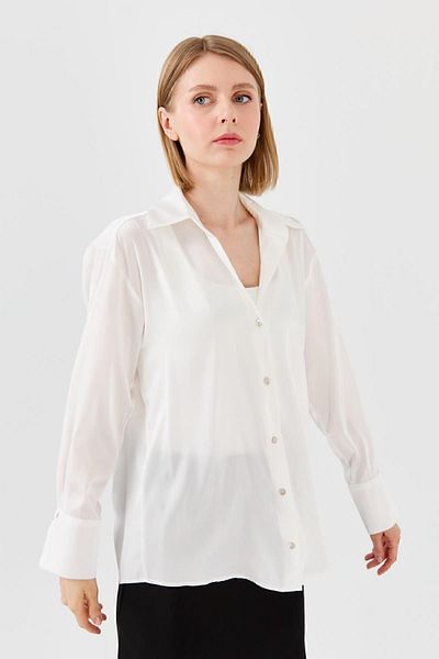 Desen Triko Women's Satin Placket Shirt Ecru