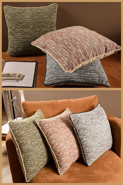 ÖZENEV 43X43 Special Design Woven Throw Pillow Cover - Hidden Zipper, Ribbed Living Room Decorative